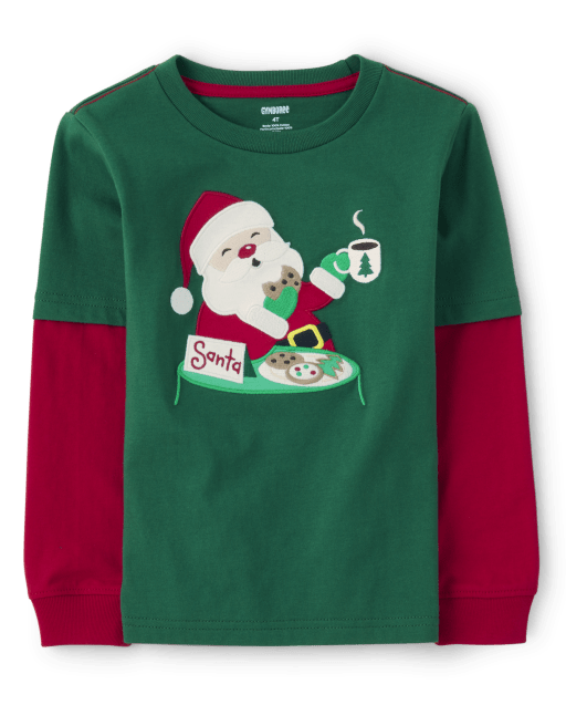Boys Embroidered Santa Layered Top - Very Merry