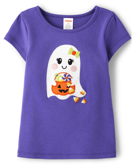 Girls Embroidered Ghost Top - Trick or Treat