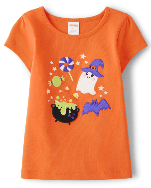 Girls Embroidered Halloween Doodles Top - Trick or Treat