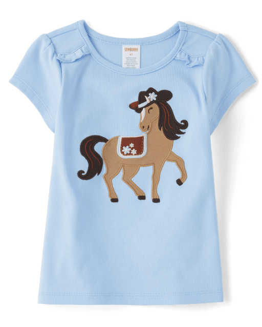 Girls Embroidered Horse Top - Montana Mountain
