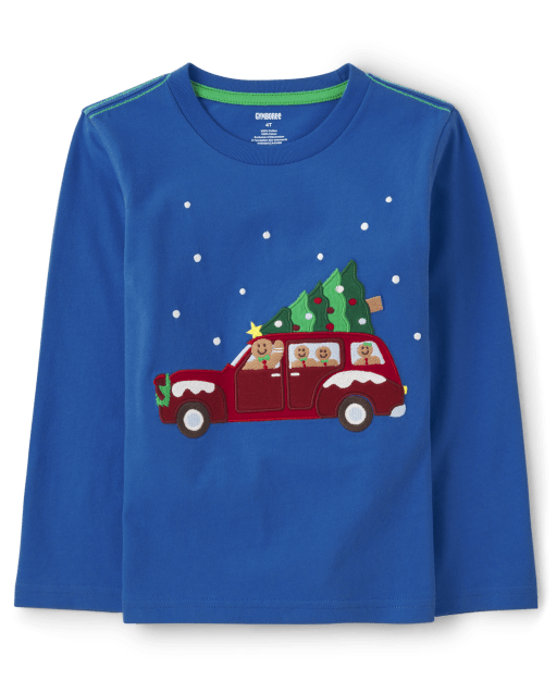 Boys Embroidered Christmas Truck Top - Very Merry