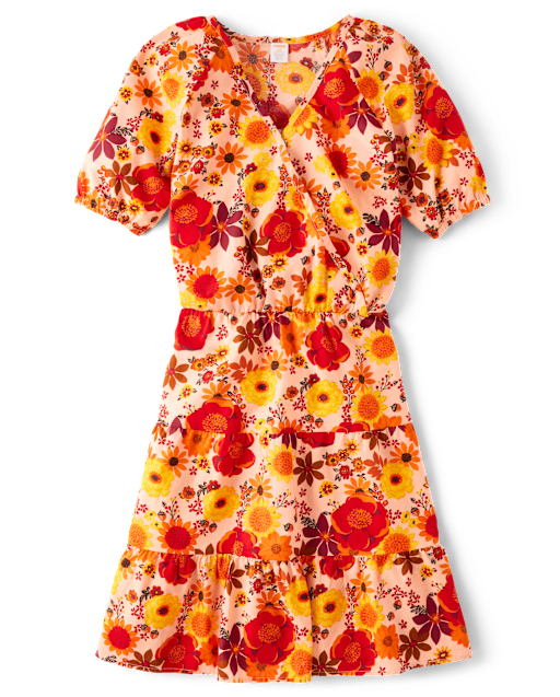 Womens Mommy And Me Floral Flannel Tiered Dress - Happy Harvest