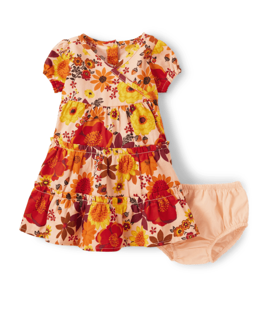 Baby Girls Mommy And Me Floral Flannel Tiered Dress - Happy Harvest