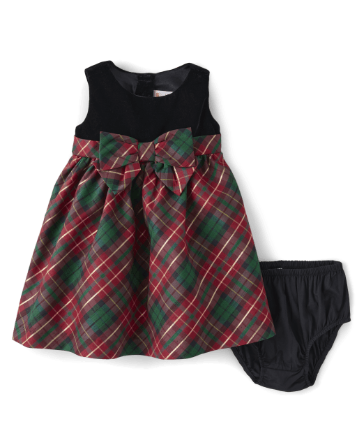 Baby Girls Matching Family Plaid Bow Fit And Flare Dress - A Royal Christmas