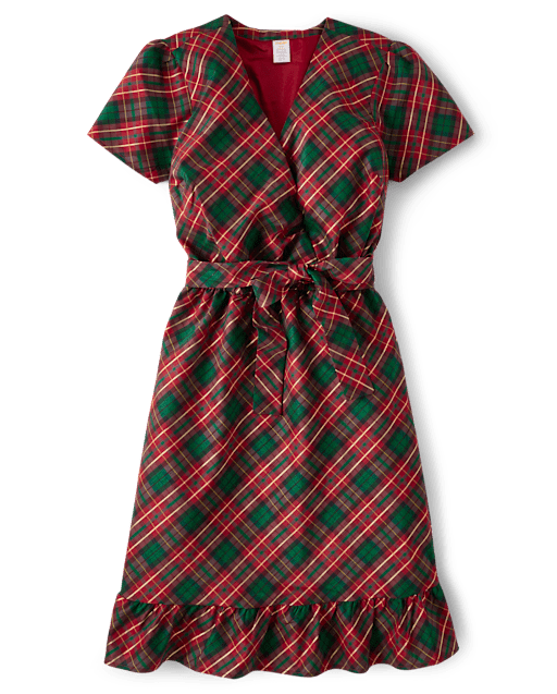 Womens Matching Family Plaid Dupioni Wrap Dress - A Royal Christmas