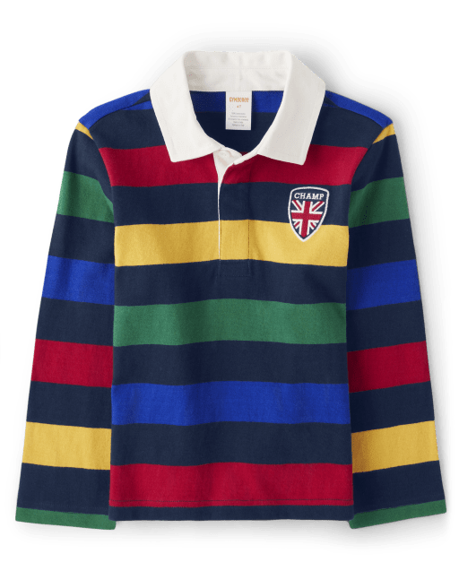 Boys Striped Varsity Patch Rugby Polo - Prep School