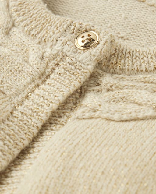 Girls Metallic Cable Knit Cardigan - Winter Wonderland - view 2