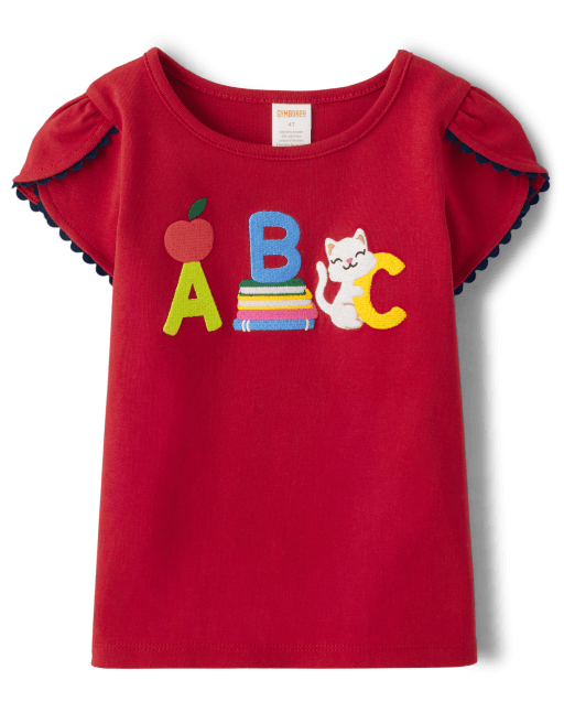 Girls Embroidered ABC Tulip Top - Apple Orchard