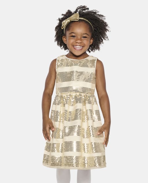 Girls Sequin Striped Fit And Flare Dress - Special Occasion