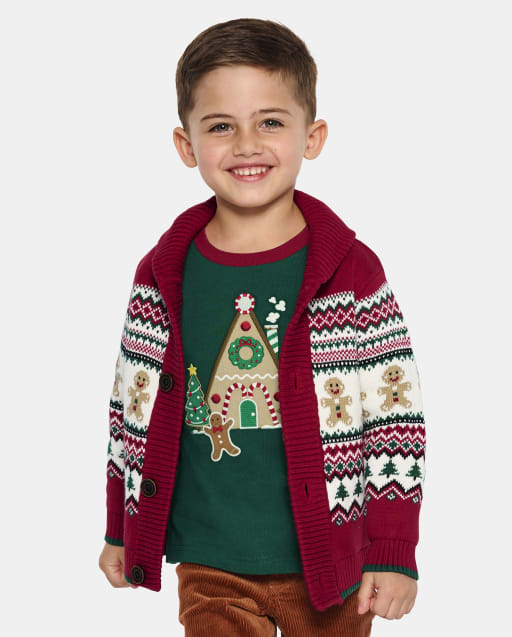 Boys Matching Family Gingerbread Fairisle Cardigan - Christmas Cabin