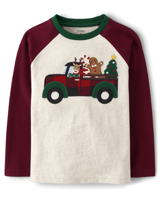 Boys Embroidered Truck Raglan Top - Christmas Cabin