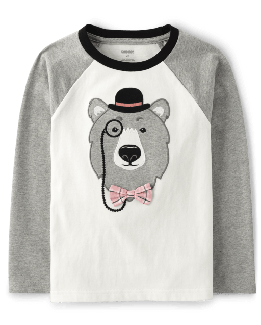 Boys Embroidered Bear Raglan Top - Ladies And Gentlemen - view 1