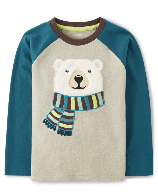 Boys Embroidered Polar Bear Raglan Top - Nordic Adventure