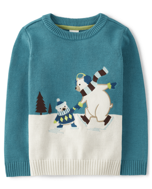 Boys Embroidered Polar Bear Sweater - Nordic Adventure
