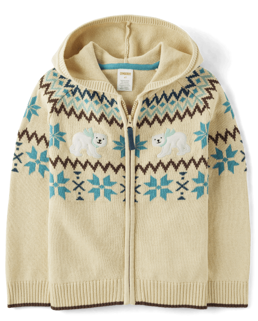 Boys Intarsia Polar Bear Zip-Up Sweater - Nordic Adventure