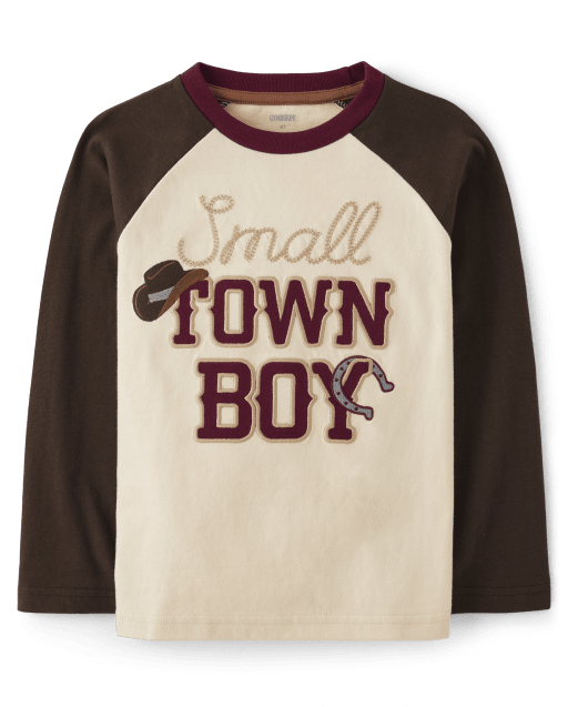 Boys Embroidered Small Town Boy Raglan Top - Rustic Ranch