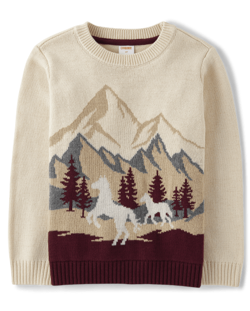 Boys Embroidered Mountain Sweater - Rustic Ranch