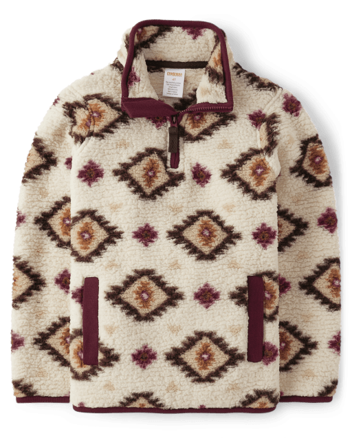 Boys Print Sherpa Half-Zip Pullover - Rustic Ranch