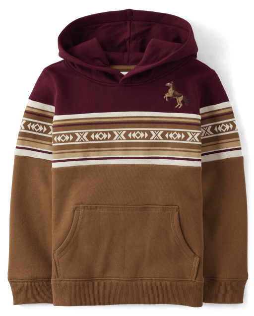 Boys Colorblock Horse Fleece Hoodie - Rustic Ranch - view 1