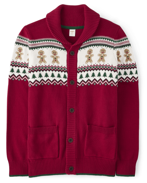 Mens Matching Family Gingerbread Fairisle Cardigan - Christmas Cabin