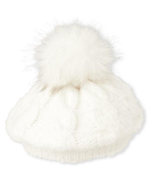 Girls Cable-Knit Pom Hat