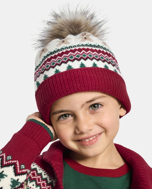 Boys Gingerbread Fairisle Pom Hat - Christmas Cabin