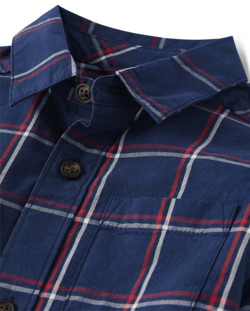 Boys Plaid Poplin Button Up Shirt - Parisian Chic - view 2