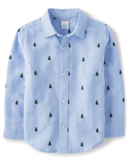 Boys Schiffli Christmas Tree Oxford Button Up Shirt - Nutcracker - view 1