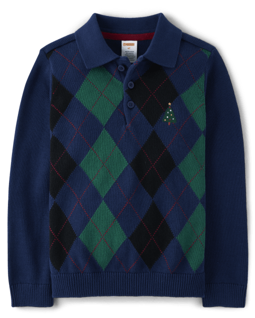 Boys Intarsia Argyle Sweater Polo - Nutcracker - view 1
