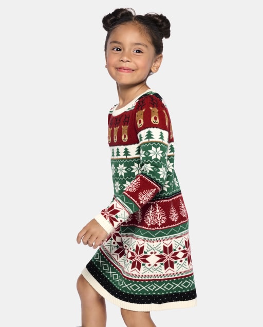 Girls Intarsia Fairisle Sweater Dress - Christmas Cabin