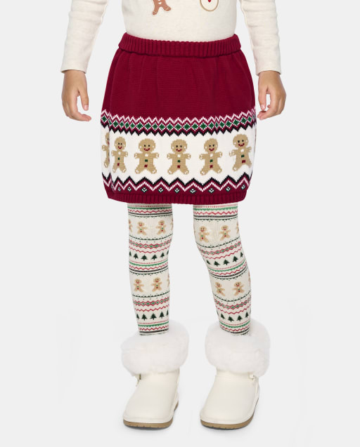 Girls Intarsia Gingerbread Fairisle Sweater Skirt - Christmas Cabin