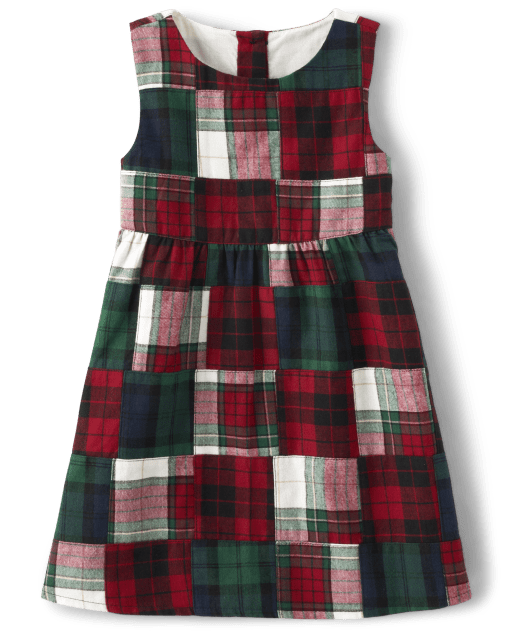 Girls Patch Plaid Jumper - Christmas Cabin