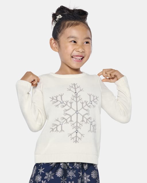 Girls Embroidered Snowflake Sweater - Silent Night
