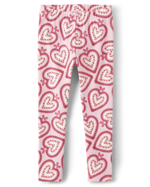 Girls Lace Heart Leggings - Valentine Cutie