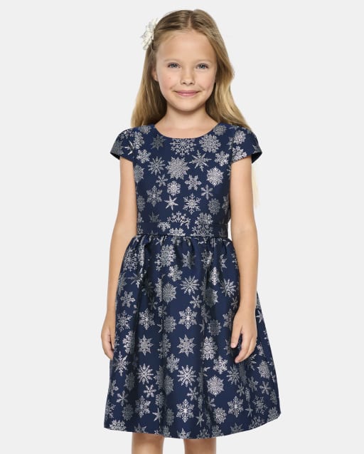 Girls Snowflake Fit And Flare Dress - Silent Night