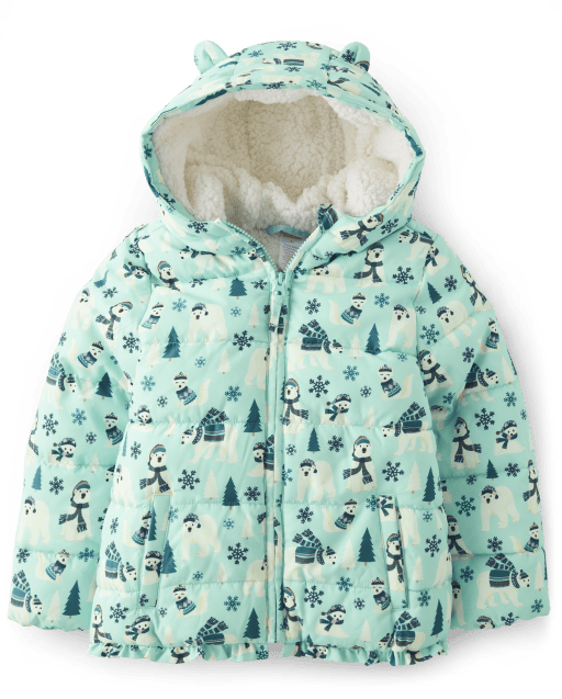 Girls Polar Bear Puffer Jacket - Nordic Adventure