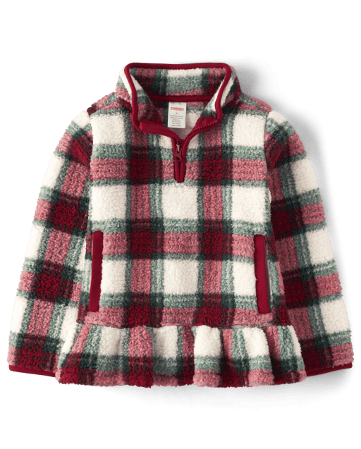 Girls Plaid Sherpa Peplum Pullover - Christmas Cabin - view 1