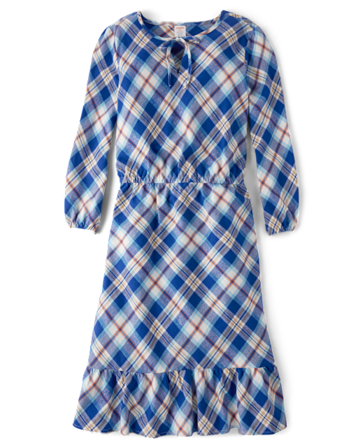 Womens Matching Family Plaid Twill Tiered Dress