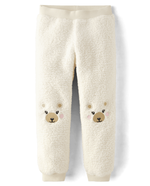 Girls Embroidered Polar Bear Sherpa Jogger Pants - Nordic Adventure