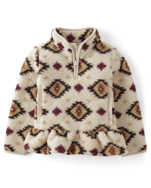 Girls Print Sherpa Half-Zip Pullover - Rustic Ranch