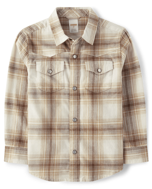 Boys Plaid Twill Snap Front Shirt - Rustic Ranch