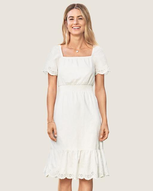 Vestidos Mommy And Me De Mezcla De Lino Con Ojales Y Escalonados