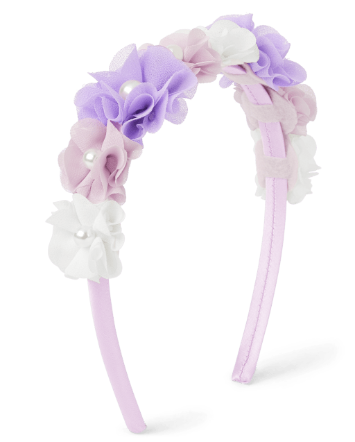 Girls Faux Pearl Floral Headband - Lovely Lavender