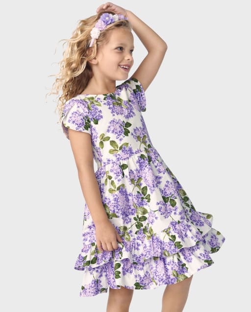 Vestido escalonado de popelín lila para niñas mamá y yo - Lovely Lavender