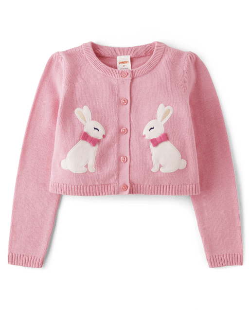 Cárdigan de conejito bordado para niñas - Celebraciones de primavera