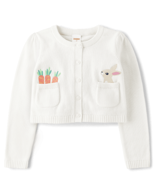 Cárdigan de zanahoria y conejito bordado para niñas - Celebraciones de primavera