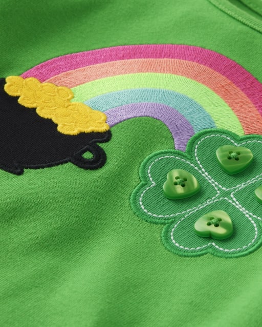 Girls Embroidered Shamrock Top - Little Leprechaun - view 2