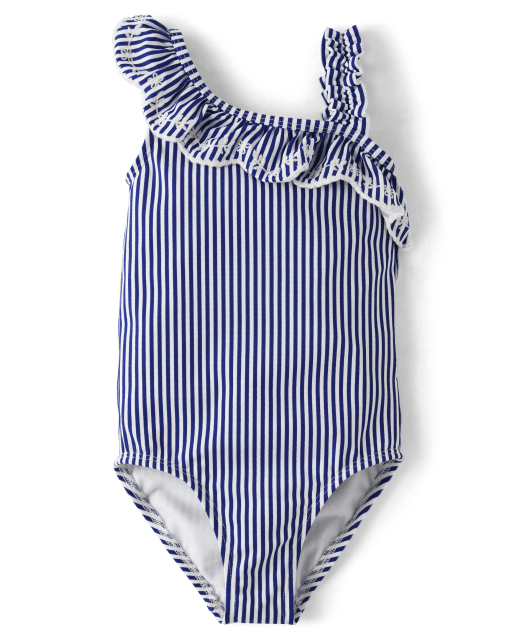 Girls Striped Ruffle One Piece Swimsuit - Splish-Splash