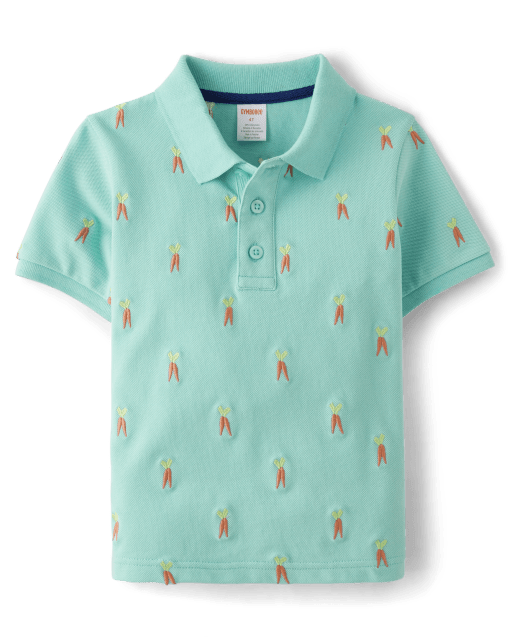 Boys Embroidered Carrot Pique Polo - Garden Party