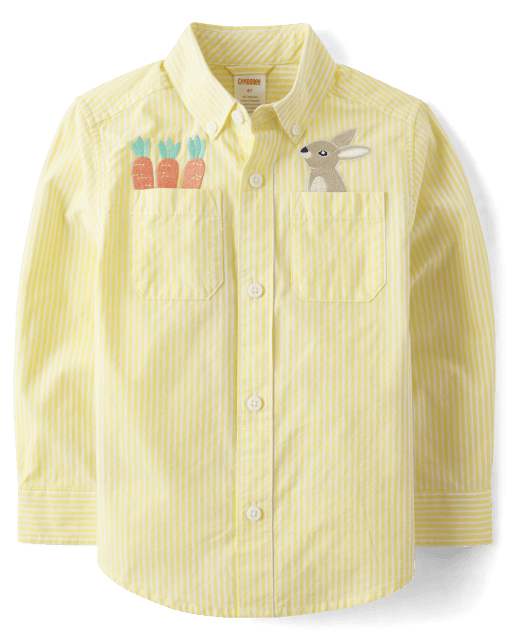 Boys Pinstripe Bunny Poplin Button Up Shirt - Spring Celebrations